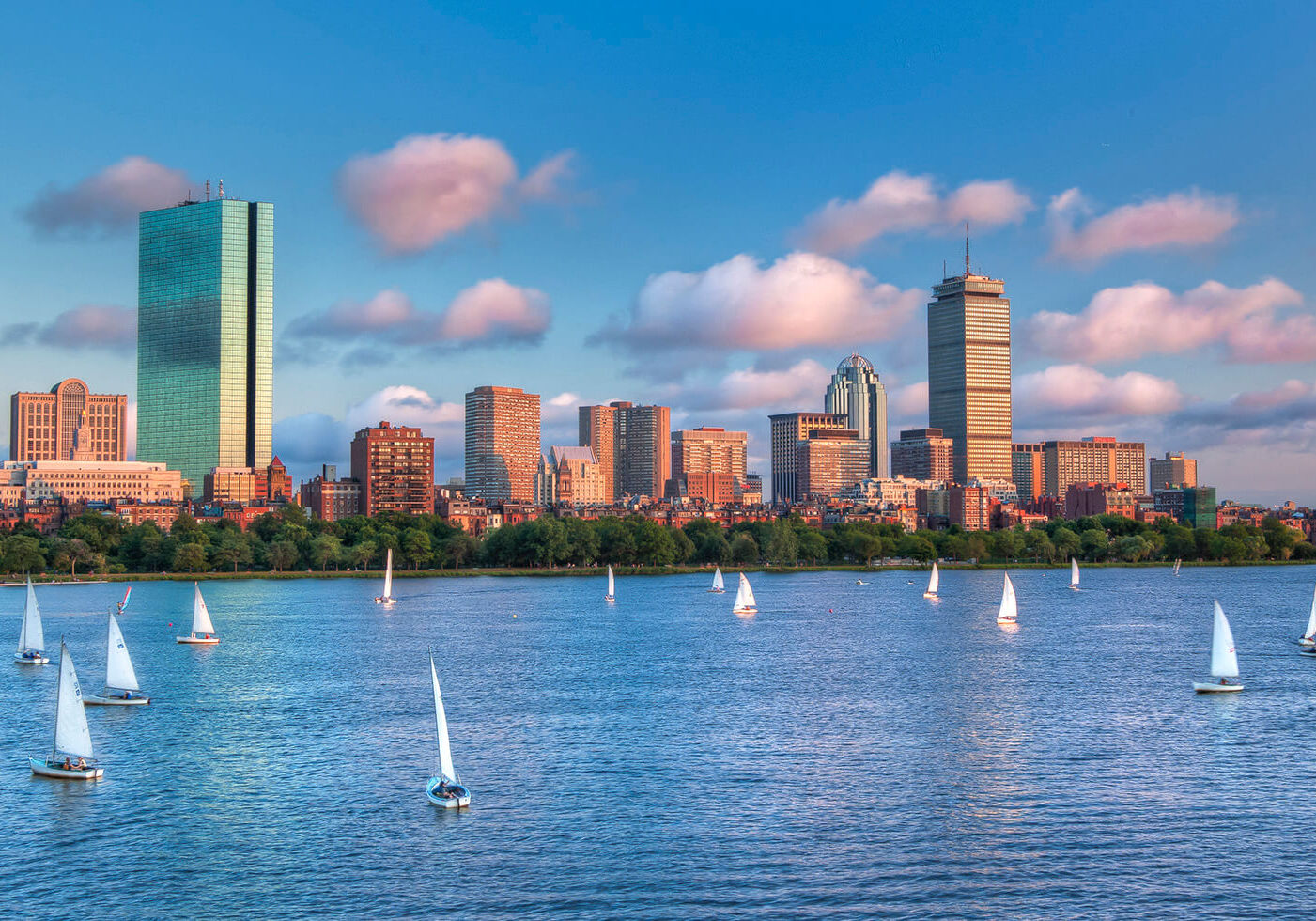 Panoramic View of the Boston Skyline Across the Charles River Bas
